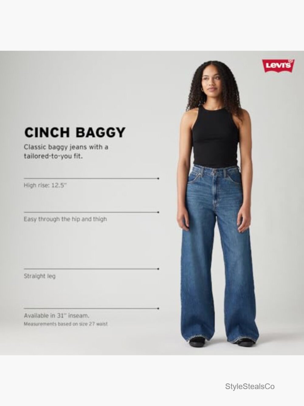 High Rise Baggy Jeans with Adjustable Cinch Back, Straight Leg Fit - Picture 5 of 5
